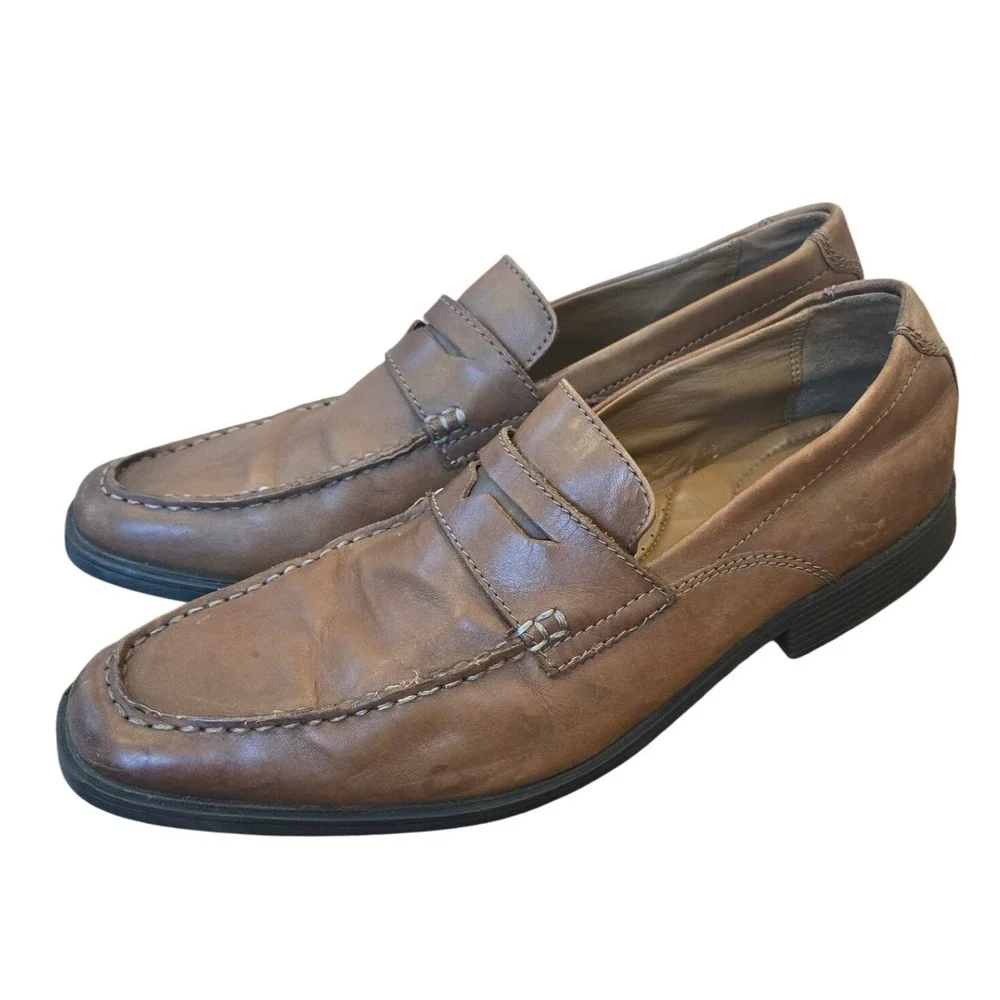Clarks Collection Men's Brown Leather Penny Loafers Driving Shoes Slip‎ On 10.5M